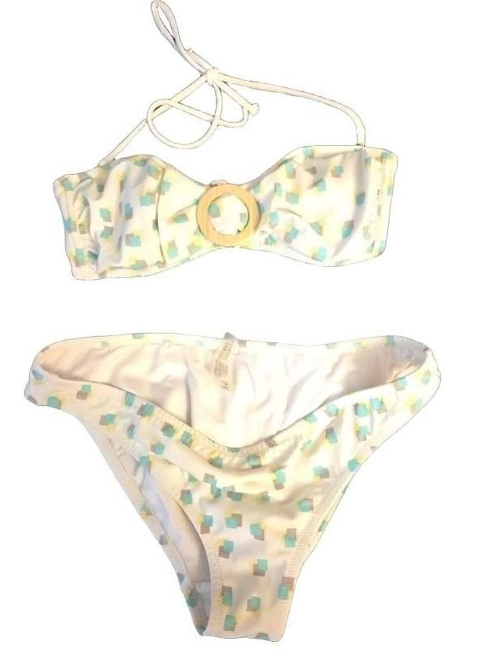 Victoria's Secret White Geometric Print Halter Bandeau Bikini Set